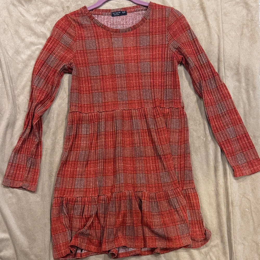 Cotton On Rust Plaid Dress. Size XS. Excellent Condition